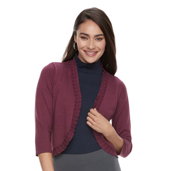 Women's Nina Leonard Ruffle Edge Bolero Cardigan, Size: Xl, Purple Oth