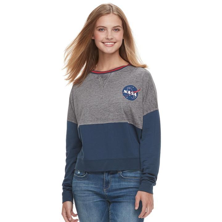Juniors' Nasa Graphic Long Sleeve Top, Teens, Size: Xl, Blue (navy)