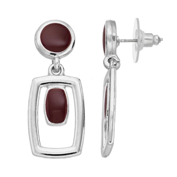 Maroon Geometric Orbital Nickel Free Drop Earrings, Women's, Dark Red