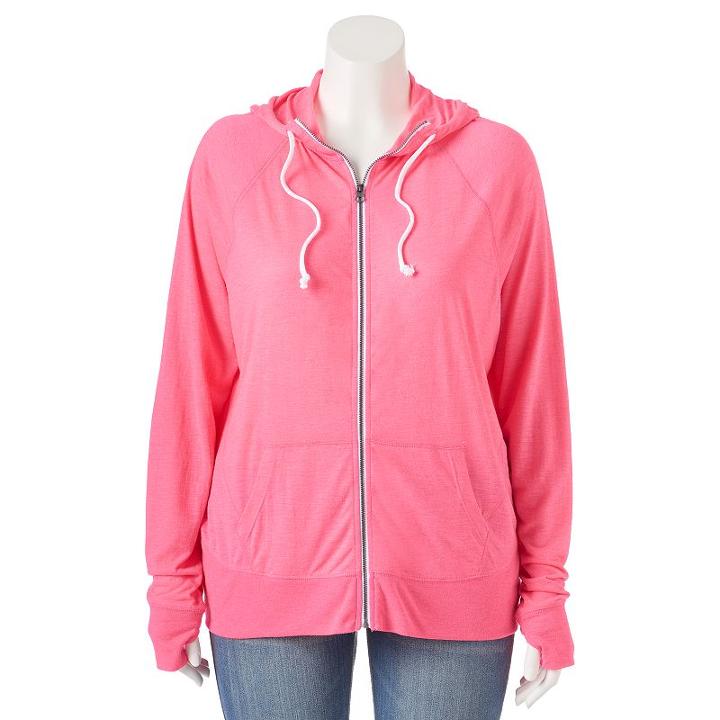Juniors' Plus Size So&reg; Solid Zip-up Hoodie, Girl's, Size: 1xl, Dark Pink