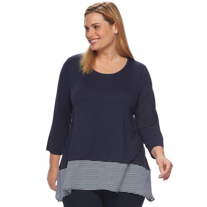 Plus Size Croft & Barrow&reg; Mock-layer Scoopneck Tee, Women's, Size: 2xl, Blue