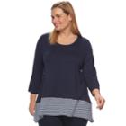 Plus Size Croft & Barrow&reg; Mock-layer Scoopneck Tee, Women's, Size: 2xl, Blue