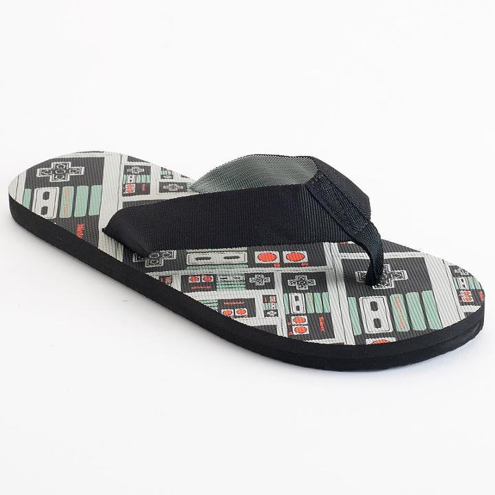 Men's Nintendo Flip-flops, Size: Large, Black