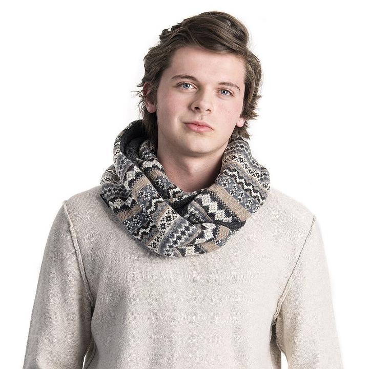 Muk Luks, Men's Reversible Fairisle Infinity Scarf, Dark Grey