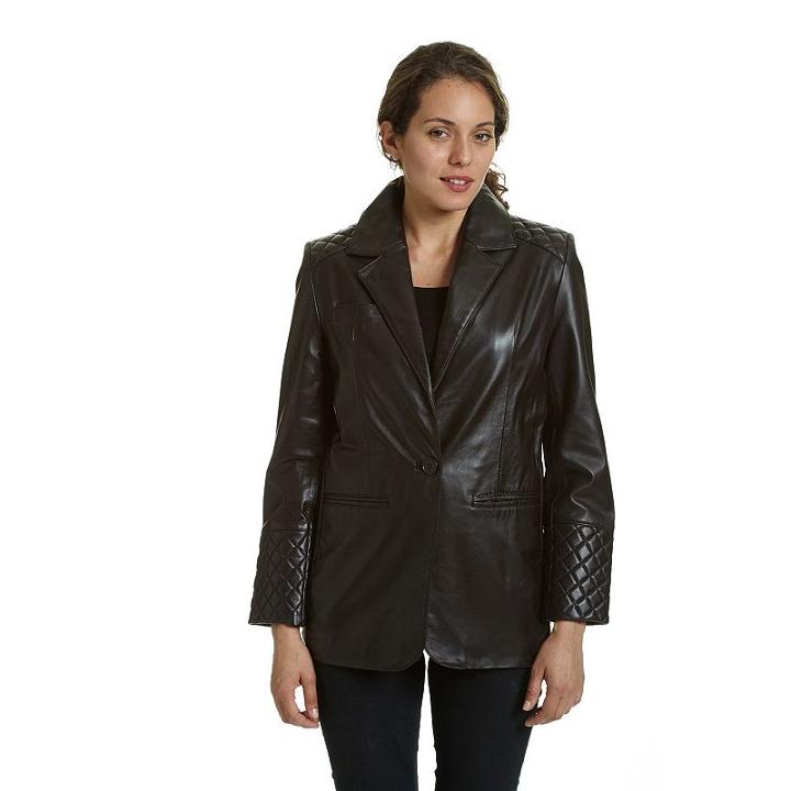 Women's Excelled Quilted Leather Blazer, Size: Xl, Brown