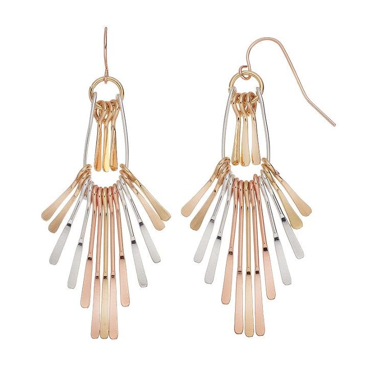Apt. 9&reg; Tri Tone Paddle Drop Earrings, Women's, Multicolor