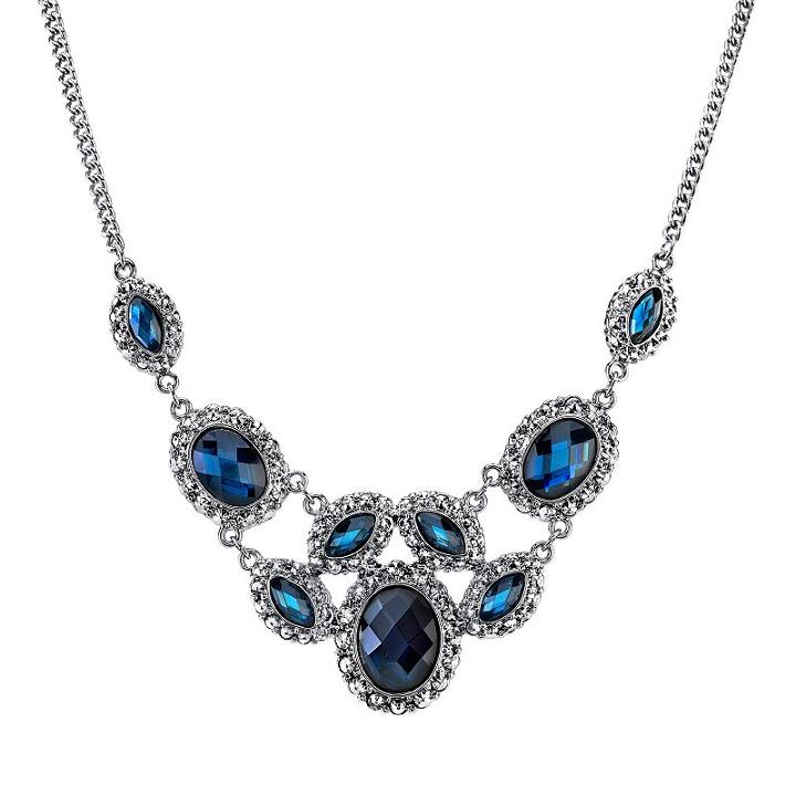 1928 Faceted Stone Bib Necklace, Women's, Size: 16, Blue