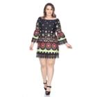 Plus Size White Mark Print Off-the-shoulder Dress, Women's, Size: 2xl, Black