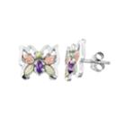 Black Hills Gold Tri-tone Amethyst & Peridot Butterfly Stud Earrings In Sterling Silver, Women's, Multicolor