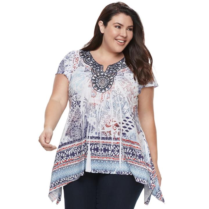Plus Size World Unity Medallion Top, Women's, Size: 2xl, Blue