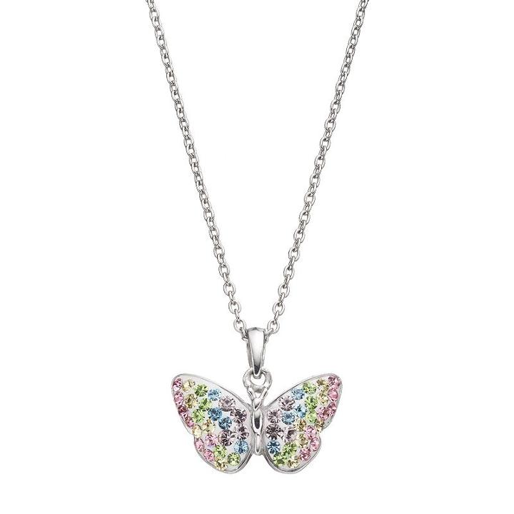Silver Tone Crystal Butterfly Pendant Necklace, Women's, Grey