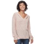 Juniors' Mudd&reg; Cut-out V-neck Sweater, Teens, Size: Small, Brt Pink