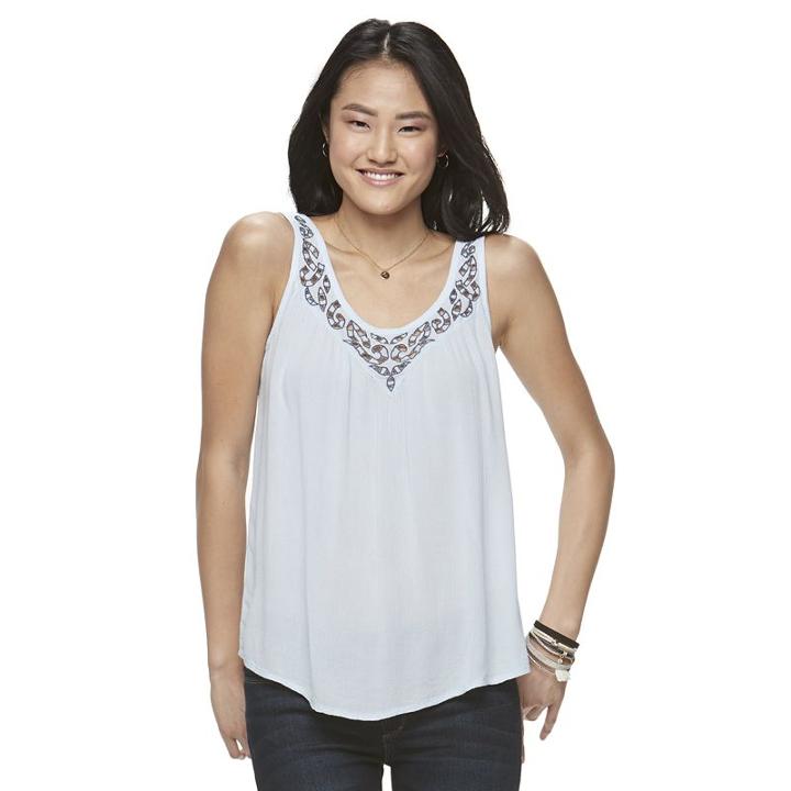 Juniors' Mudd&reg; Embroidered Yoke Tank, Girl's, Size: Small, Blue (navy)