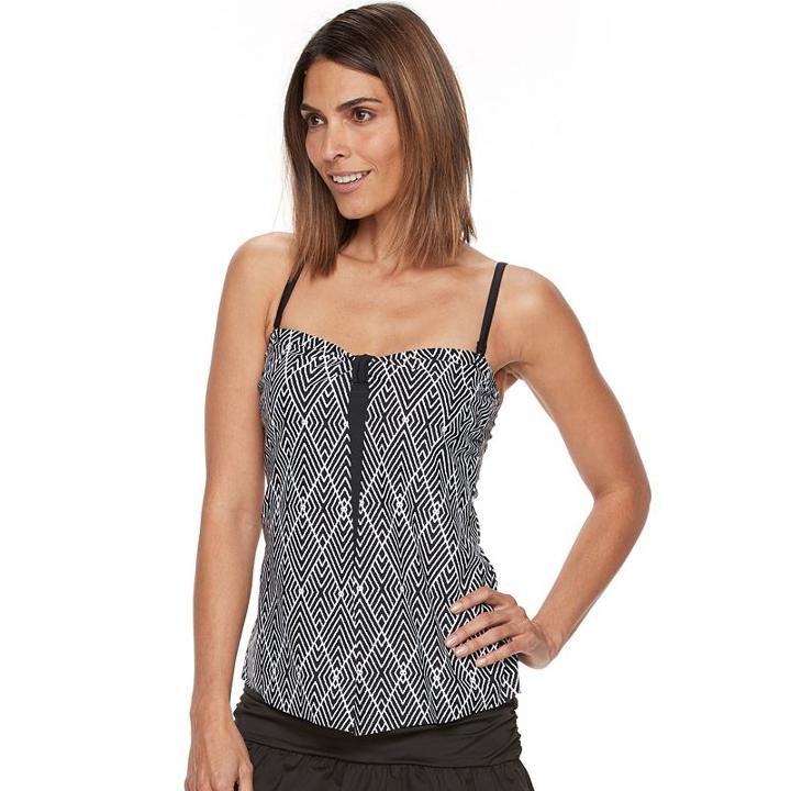 Women's Croft & Barrow&reg; Tummy Slimmer Printed Flyaway Tankini Top, Size: 6, Oxford