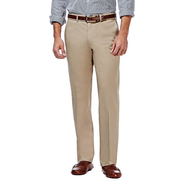 Men's Haggar Premium No Iron Khaki Stretch Straight-fit Flat-front Pants, Size: 38x30, Dark Beige