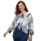 Plus Size Alfred Dunner Studio Floral Studded Top, Women's, Size: 1xl, Blue (navy)