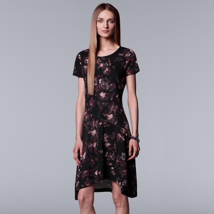 Women's Simply Vera Vera Wang Floral High-low Hem Dress, Size: Xl, Dark Red