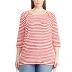 Plus Size Chaps Striped Lace-up Pullover, Women's, Size: 1xl, Red