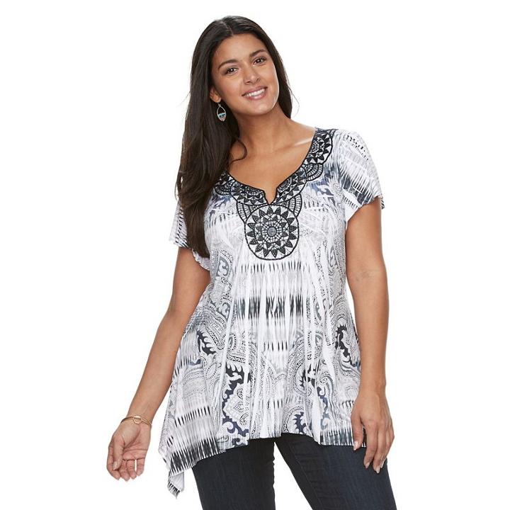 Plus Size World Unity Embellished Sublimation Sharkbite Top, Women's, Size: 1xl, White Oth
