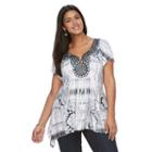 Plus Size World Unity Embellished Sublimation Sharkbite Top, Women's, Size: 1xl, White Oth