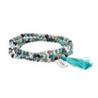 Healing Stone Agate Bead & Faith Charm Wrap Bracelet, Women's, Blue