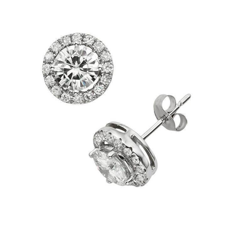 Forever Brilliant 14k White Gold 2-ct. T.w. Round-cut Lab-created Moissanite Halo Stud Earrings, Women's