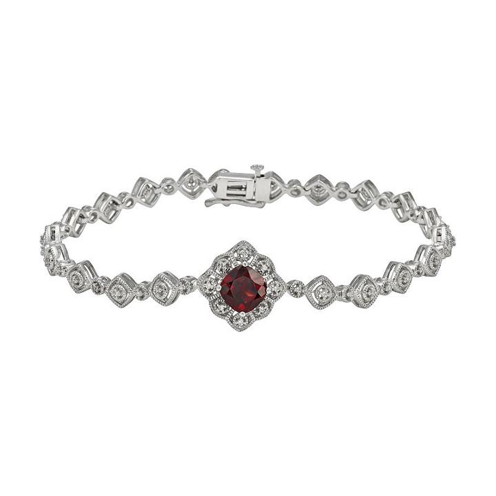 Simply Vera Vera Wang Sterling Silver Garnet And 1/7-ct. T.w. Diamond Bracelet, Women's, Size: 7.25, Red