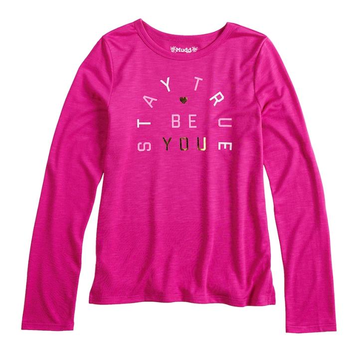 Girls 7-16 & Plus Size Mudd&reg; Long Sleeve Graphic Tee, Size: 14 1/2, Med Pink