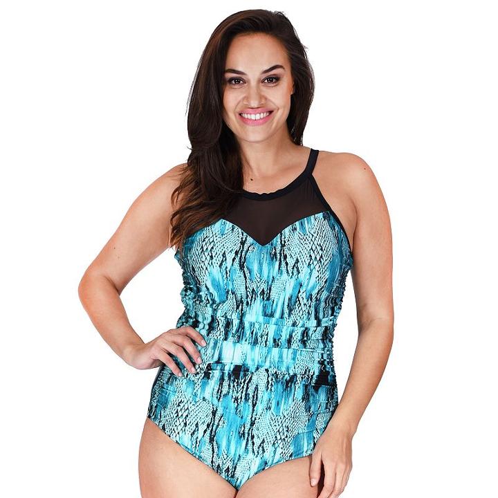 Plus Size Mazu Swim Cascade Tummy Slimmer High-neck One-piece Swimsuit, Women's, Size: 22 W, Turquoise/blue (turq/aqua)