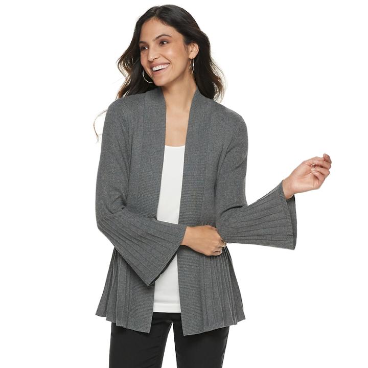 Women's Apt. 9&reg; Ribbed Bell Sleeve Cardigan, Size: Xl, Med Grey