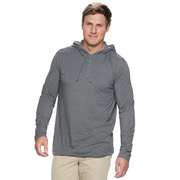 Big & Tall Sonoma Goods For Life&trade; Modern-fit Supersoft Henley Hoodie, Men's, Size: M Tall, Dark Grey