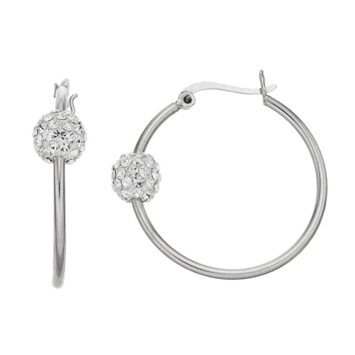 Chrystina Crystal Ball Hoop Earrings, White