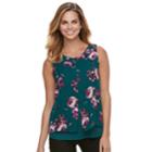 Women's Elle&trade; Print Split-front Tank, Size: Xl, Dark Green
