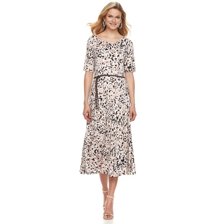 Women's Nina Leonard Leopard Print A-line Midi Dress, Size: Large, Red/coppr (rust/coppr)
