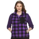 Plus Size Chaps Buffalo Check Fleece Vest, Women's, Size: 1xl, Purple