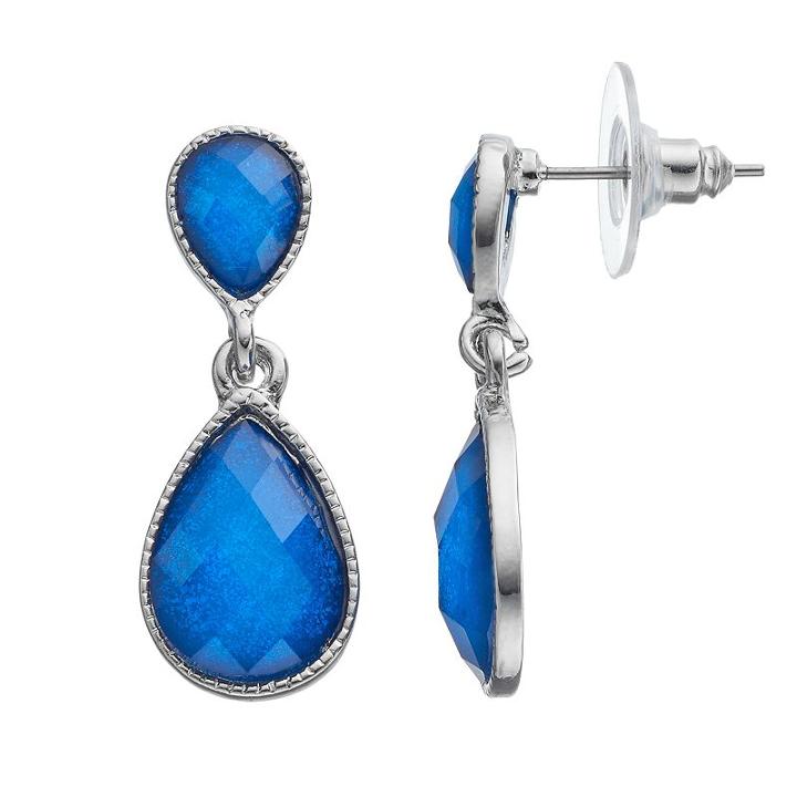 Blue Double Teardrop Earrings, Women's