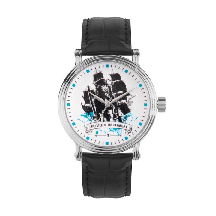 Disney's Pirates Of The Caribbean Trickster Of The Caribbean Men's Leather Watch, Size: Large, Black