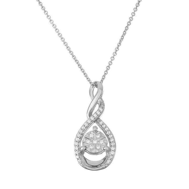 Sterling Silver 1/10 Carat T.w. Diamond Teardrop Pendant Necklace, Women's, White