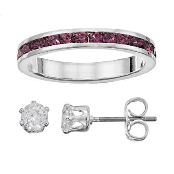 City By City Ring & Stud Earring Set, Women's, Size: 8, Drk Purple