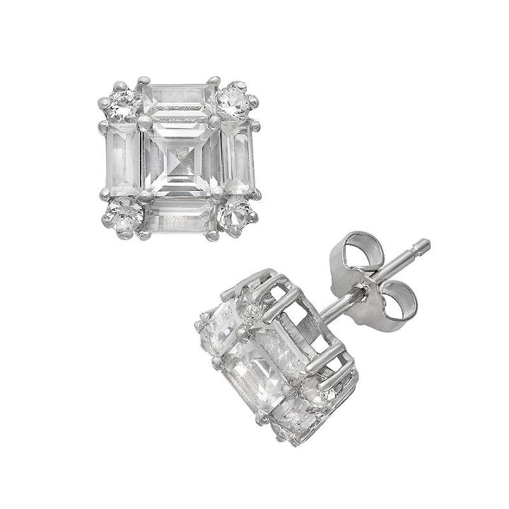 Sterling Silver Lab-created White Sapphire Square Halo Stud Earrings, Women's