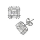 Sterling Silver Lab-created White Sapphire Square Halo Stud Earrings, Women's