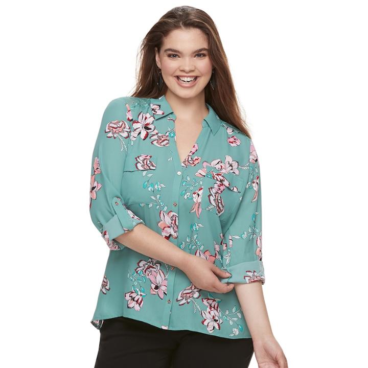 Juniors' Plus Size Candie's&reg; Printed Lace Blouse, Teens, Size: 2xl, White