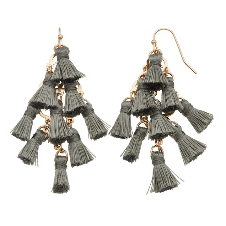 Lc Lauren Conrad Cluster Mini Tassel Nickel Free Drop Earrings, Women's, Grey