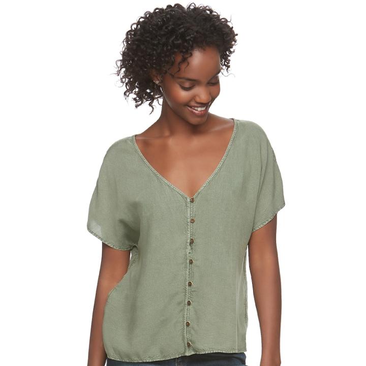 Juniors' Mudd&reg; Button-front Crop Top, Teens, Size: Xl, Med Green