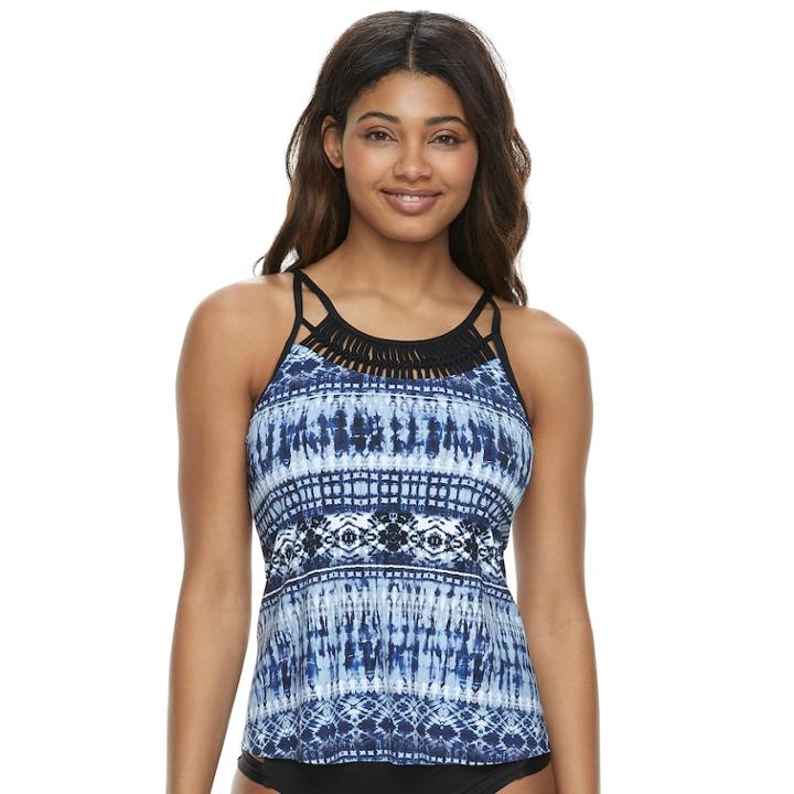 Women's Apt. 9&reg; Tie-dye Macrame Tankini Top, Size: Medium, Blue (navy)