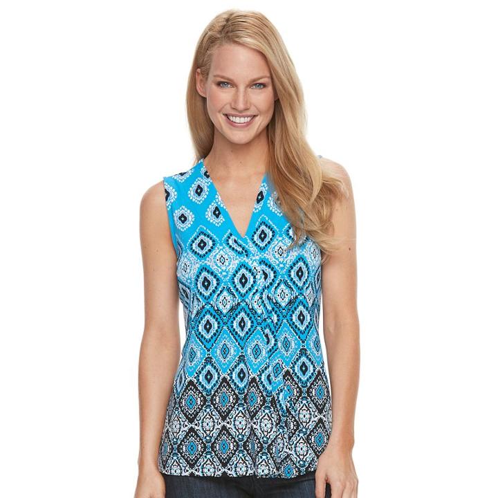 Women's Dana Buchman Pleated V-neck Tank, Size: Large, Blue