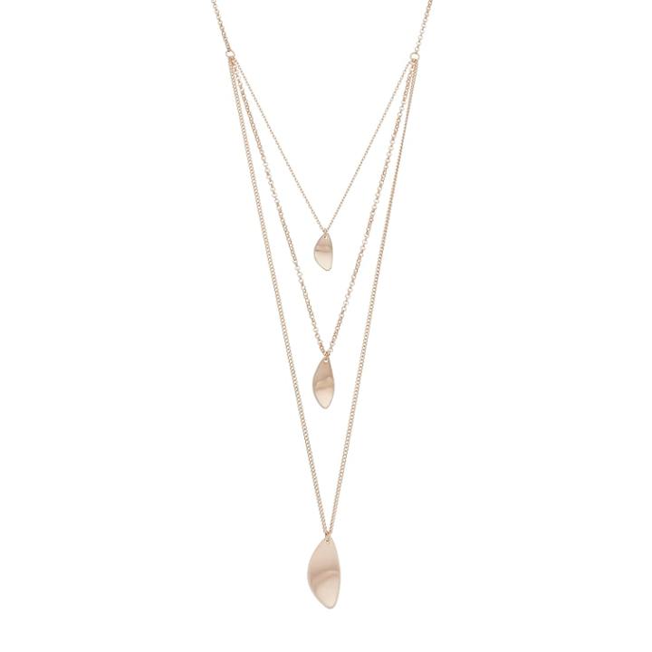Rose Gold Tone Petal Nickel Free Layered Necklace, Women's, Light Pink