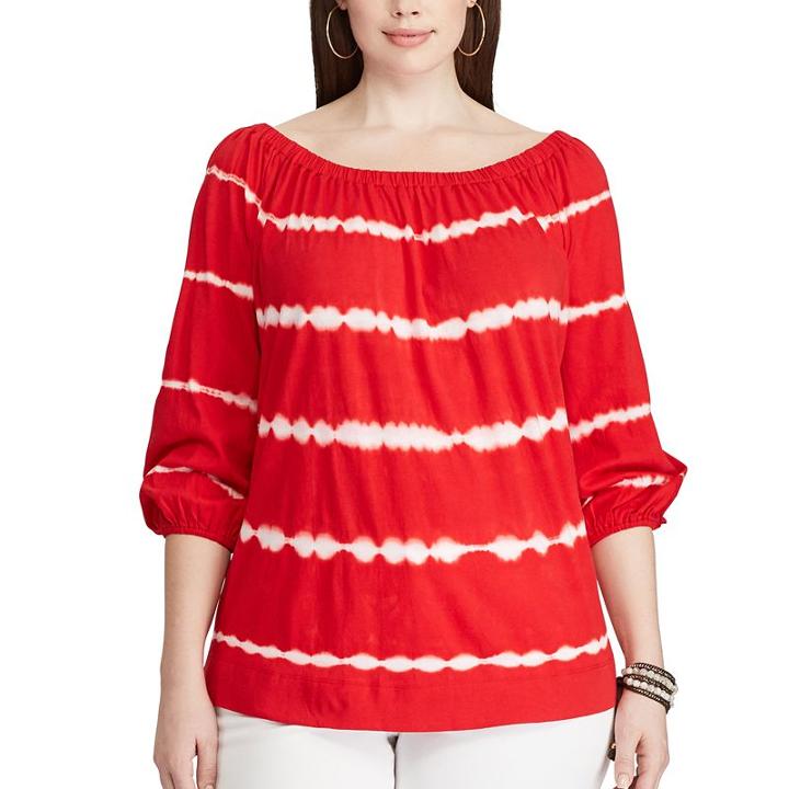 Plus Size Women's Chaps Tie-dyed Off-the-shoulder Top, Size: 1xl, Red