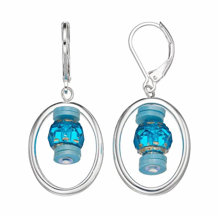 Napier Aqua Beaded Oval Drop Hoop Earrings, Women's, Turq/aqua