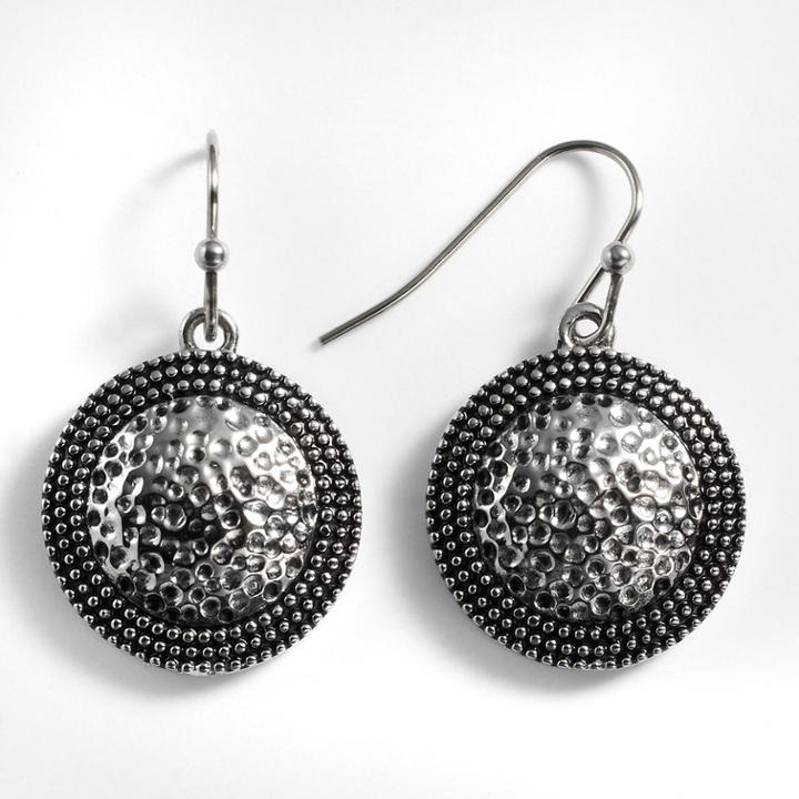 Kate Markus Stainless Steel Textured Disc Drop Earrings, Women's, Grey